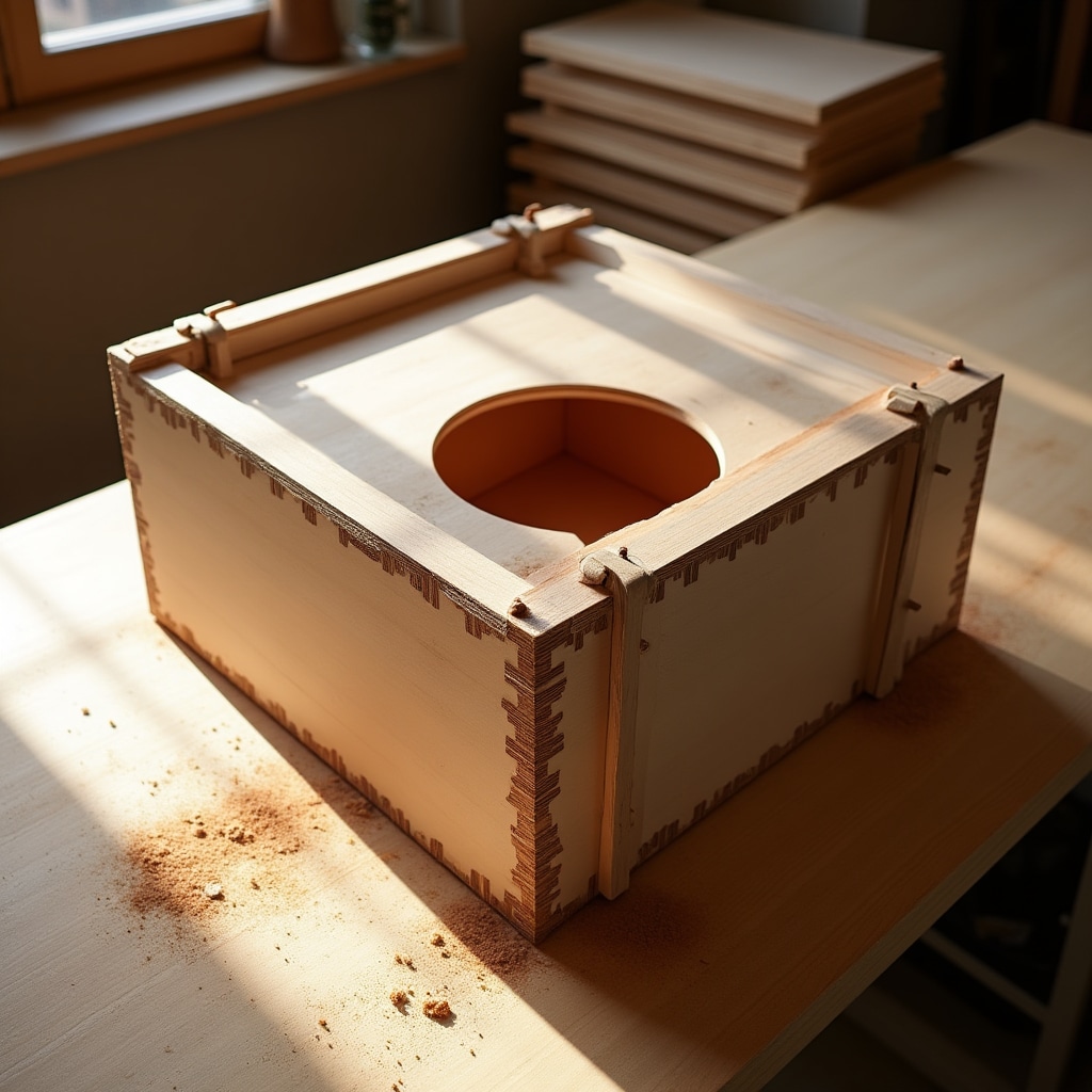 Cajón flamenco en construcción con paneles de madera
