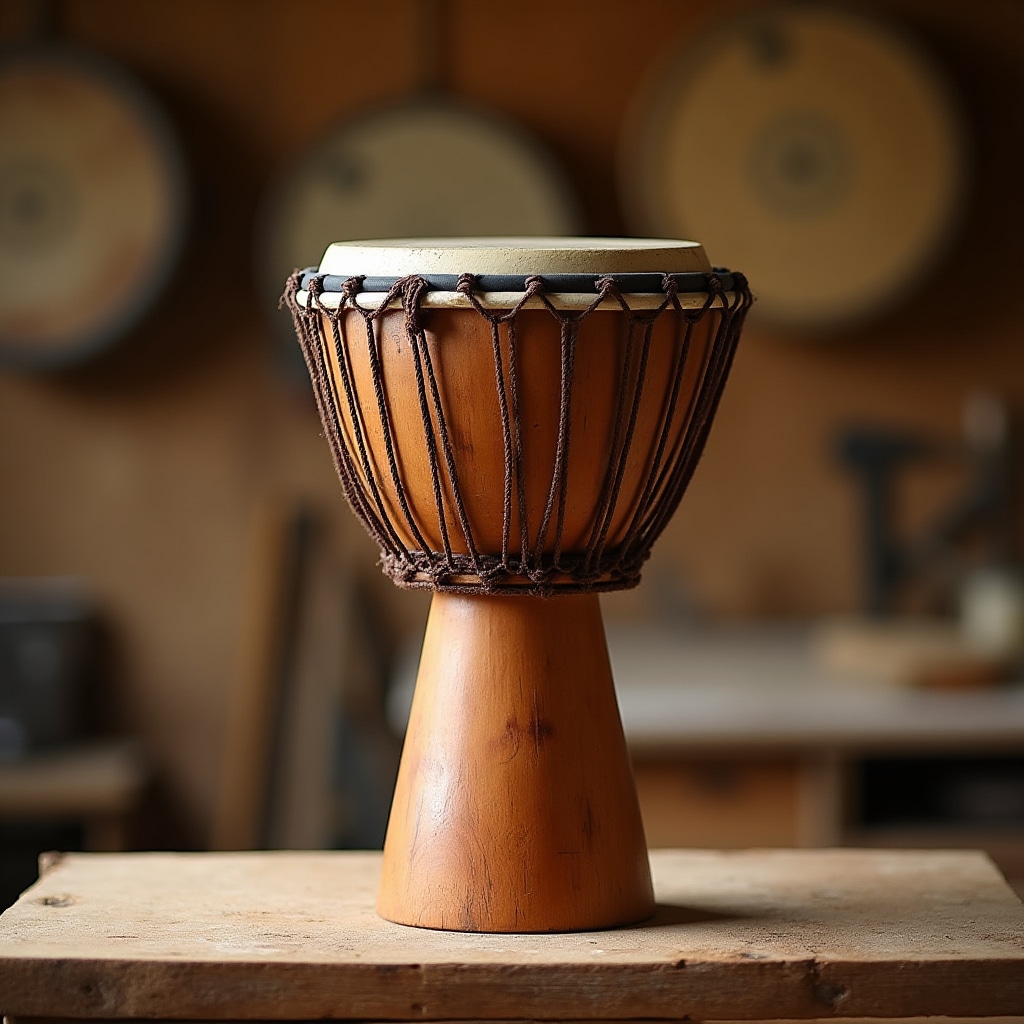 Djembe en proceso de construcción con madera local
